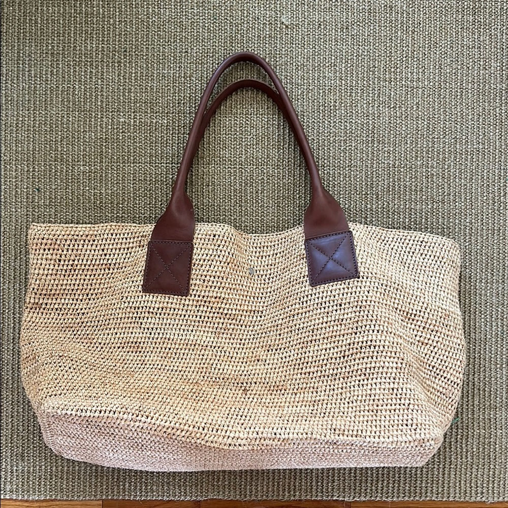 Helen Kaminski Raffia Leather Trim Tote